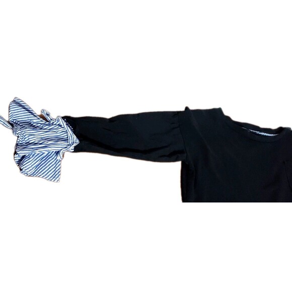 Layered Look Pinstriped Sweater Size L Mixed Media Wrist Tie Detail Chic - Picture 8 of 16